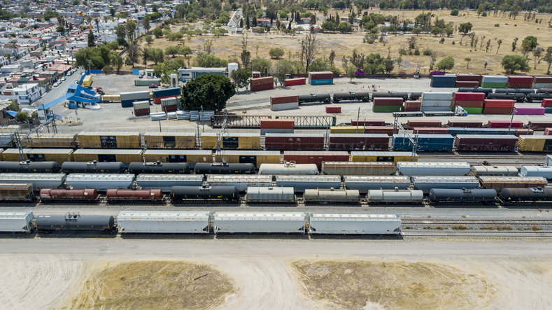 Aerial view of freight trains